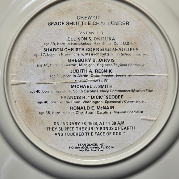 Vintage Crew of Space Shuttle Challenger Collectible Plate Achieved Immortality - Picture 5 of 7